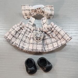 Tweed Labubu Dress with Black Shoes